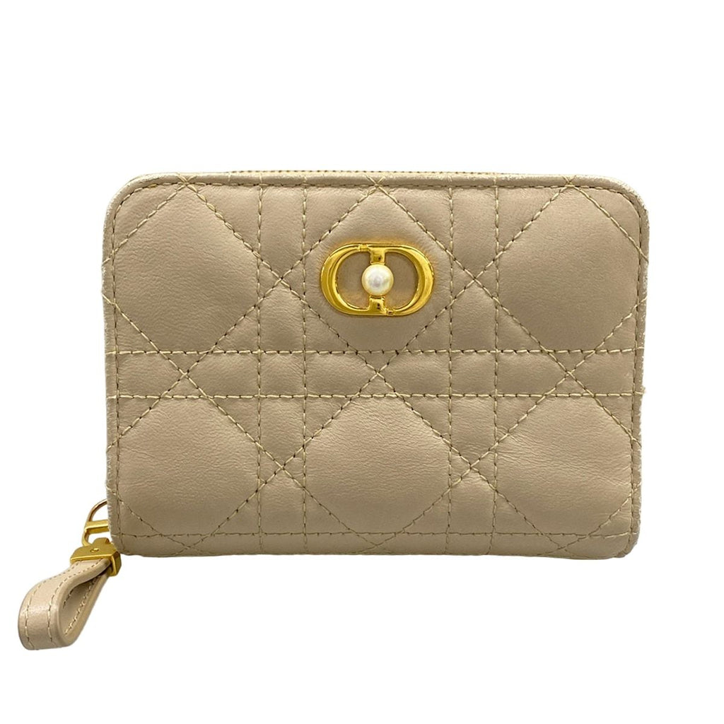 Dior Beige Zip Around Pearl Leather Wallet