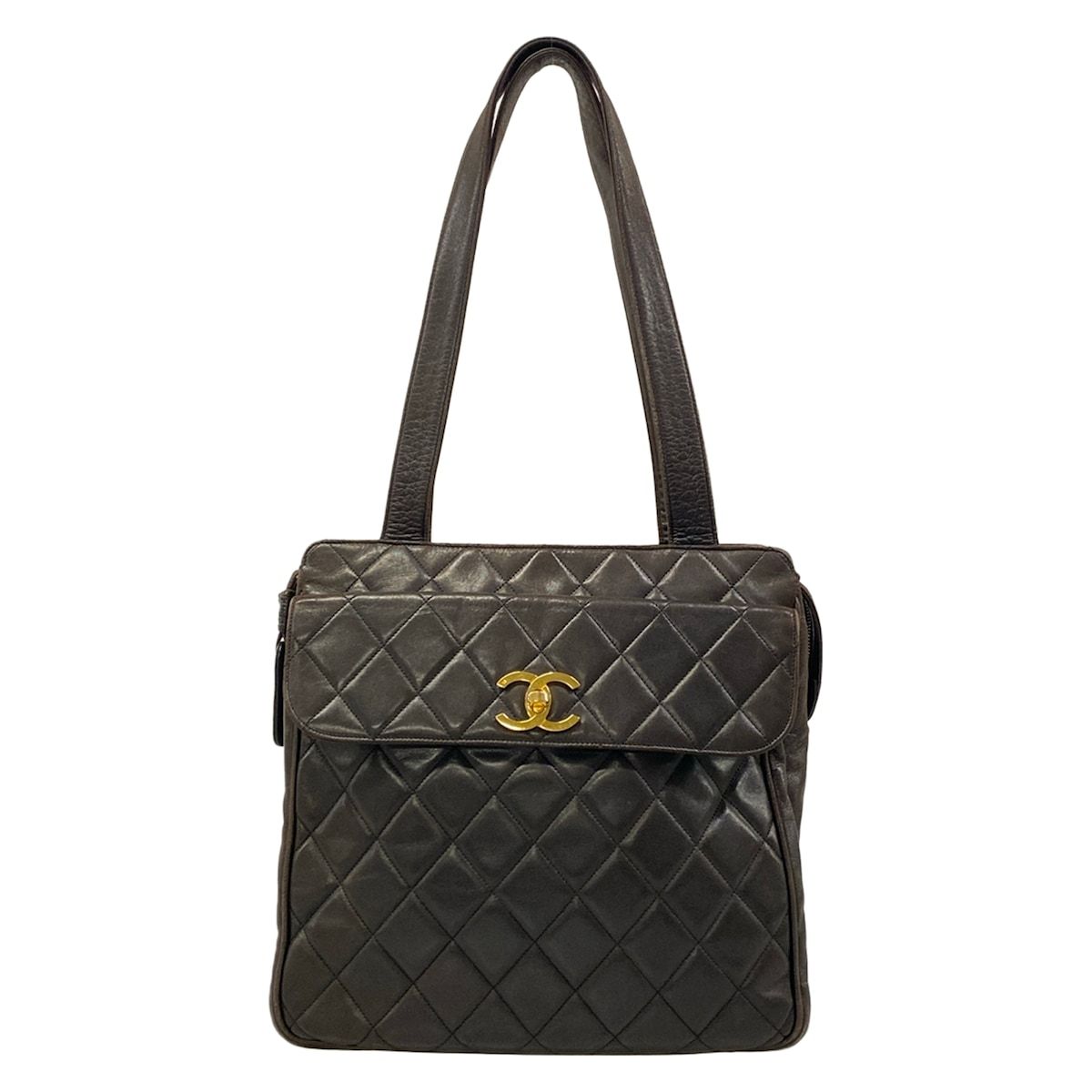 Chanel Tote Quilted Dark Brown Gold Lambskin