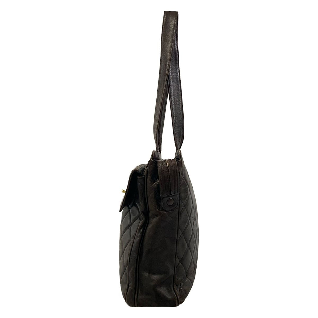 Chanel Tote Quilted Dark Brown Gold Lambskin — view 4