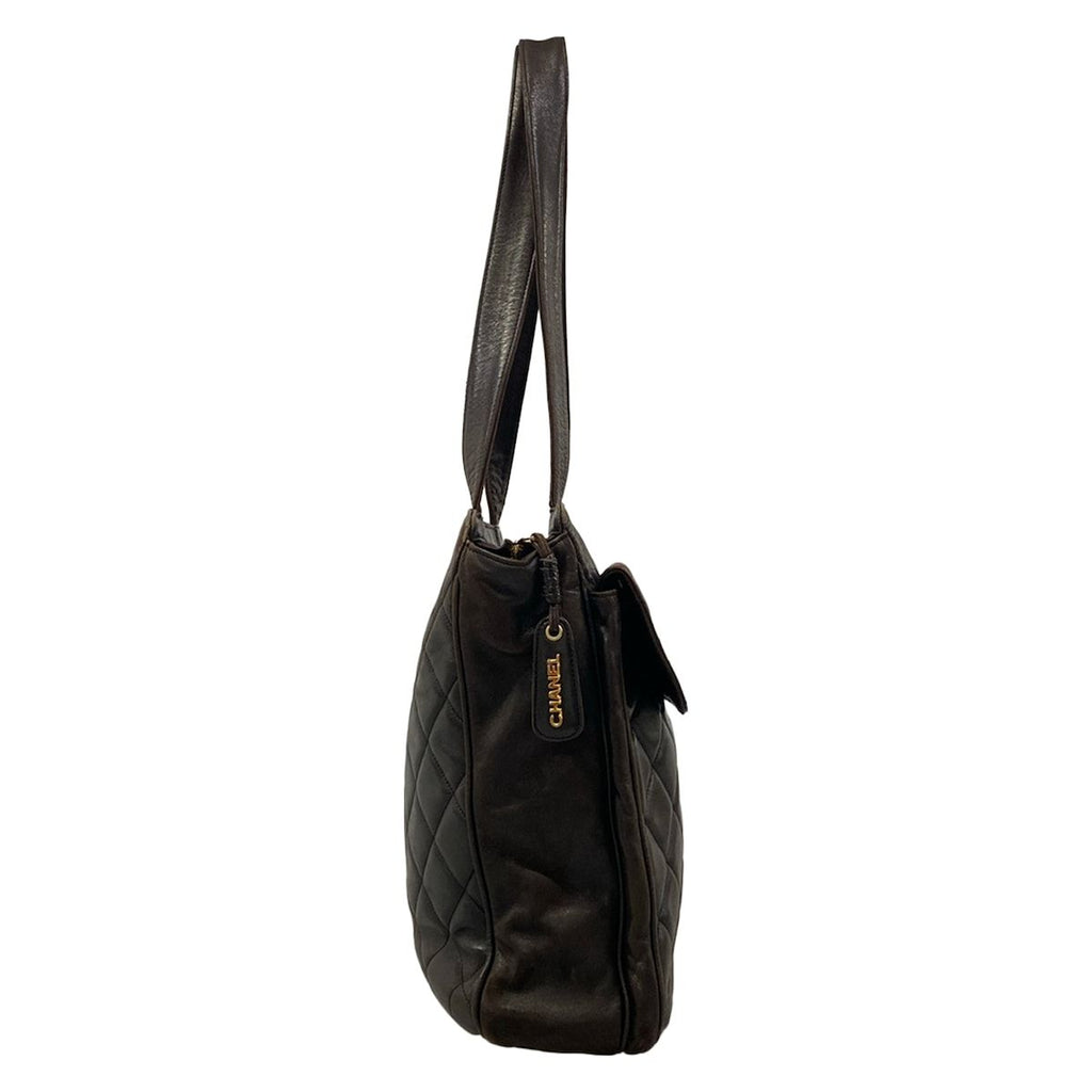 Chanel Tote Quilted Dark Brown Gold Lambskin — view 2
