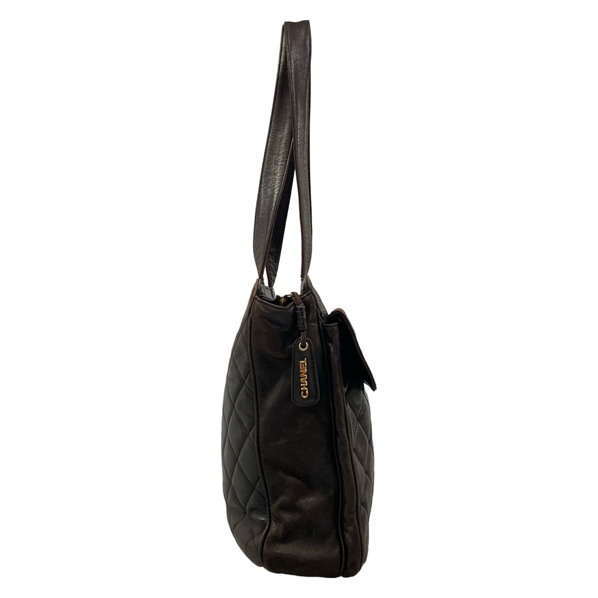 Chanel Tote Quilted Dark Brown Gold Lambskin — view 2