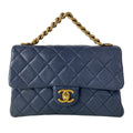 Chanel Handbag Quilted Dark Navy Chain Handle Gold