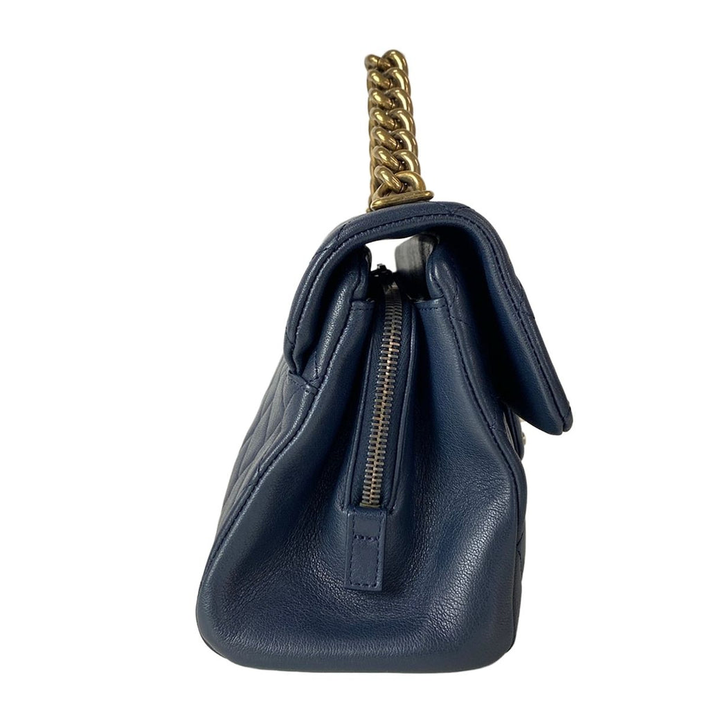 Chanel Handbag Quilted Dark Navy Chain Handle Gold — view 2