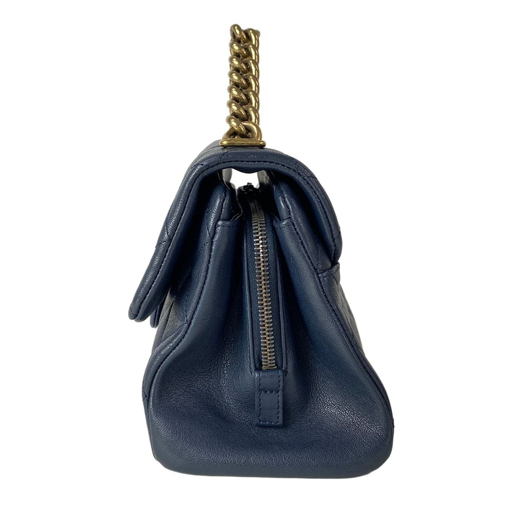 Chanel Handbag Quilted Dark Navy Chain Handle Gold — view 4