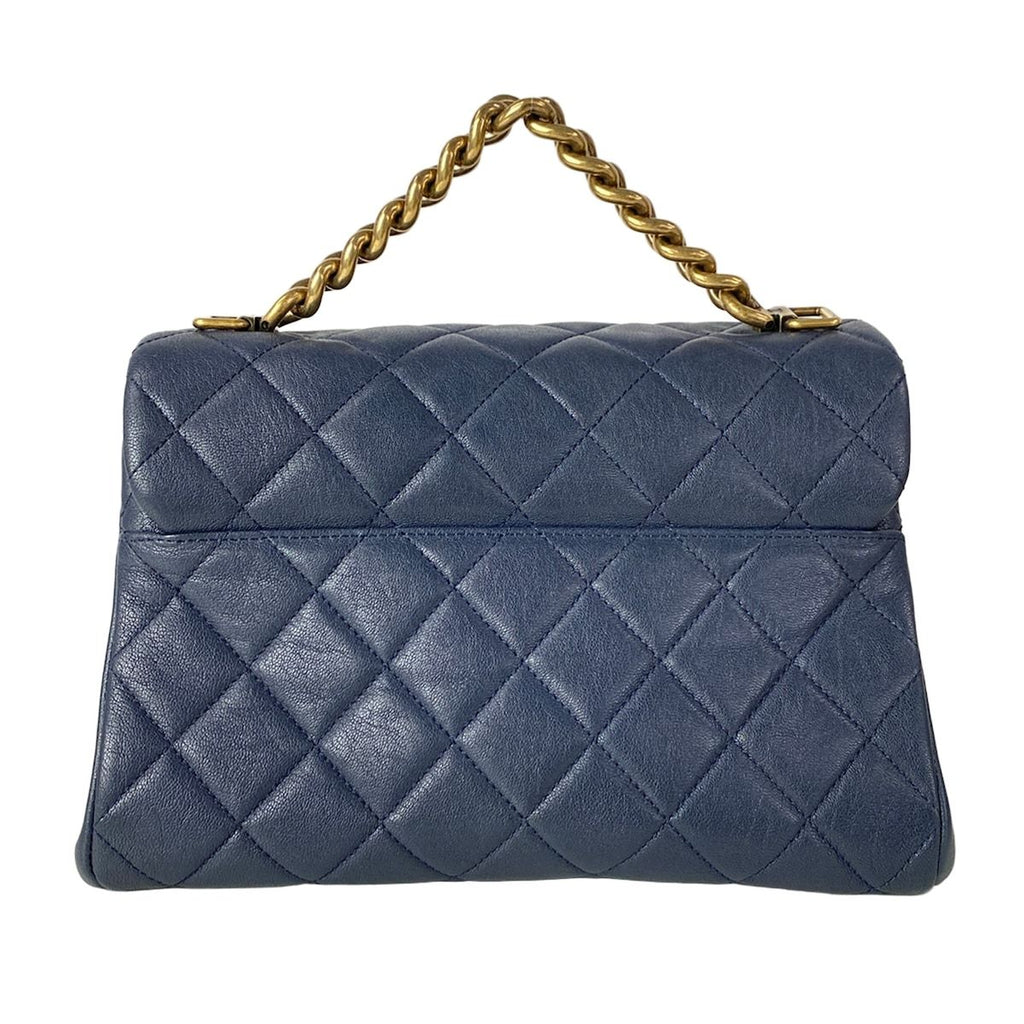 Chanel Handbag Quilted Dark Navy Chain Handle Gold — view 3