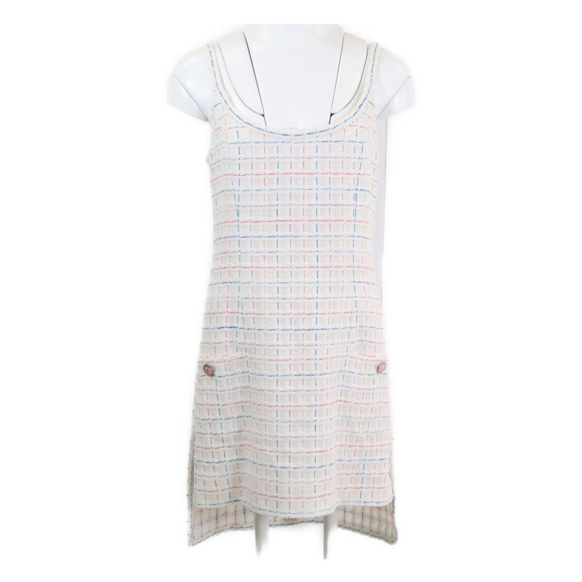 Chanel Tweed CC Logo Button Sleeveless 36 Dress