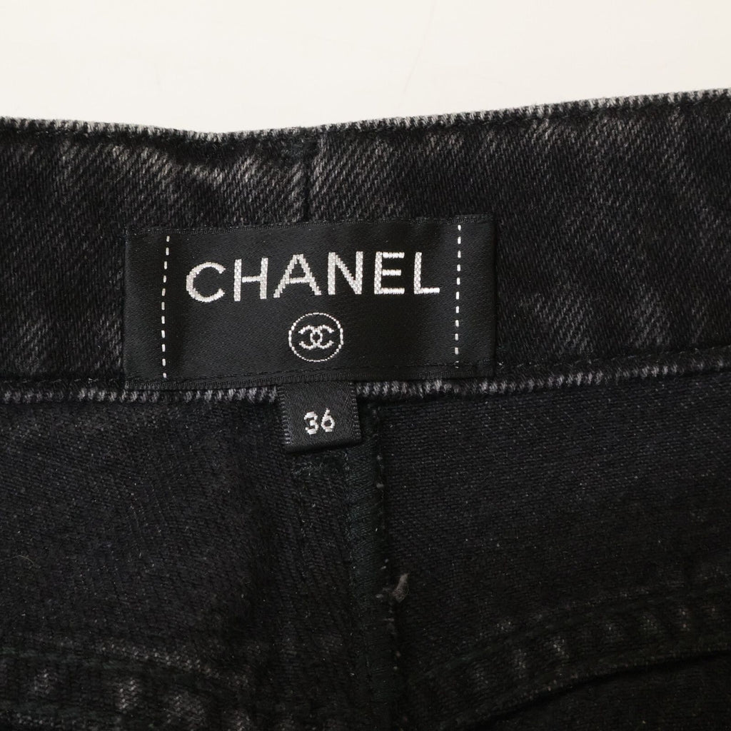 Chanel 20k Striped CC Logo Button Denim Pants 36 — view 4