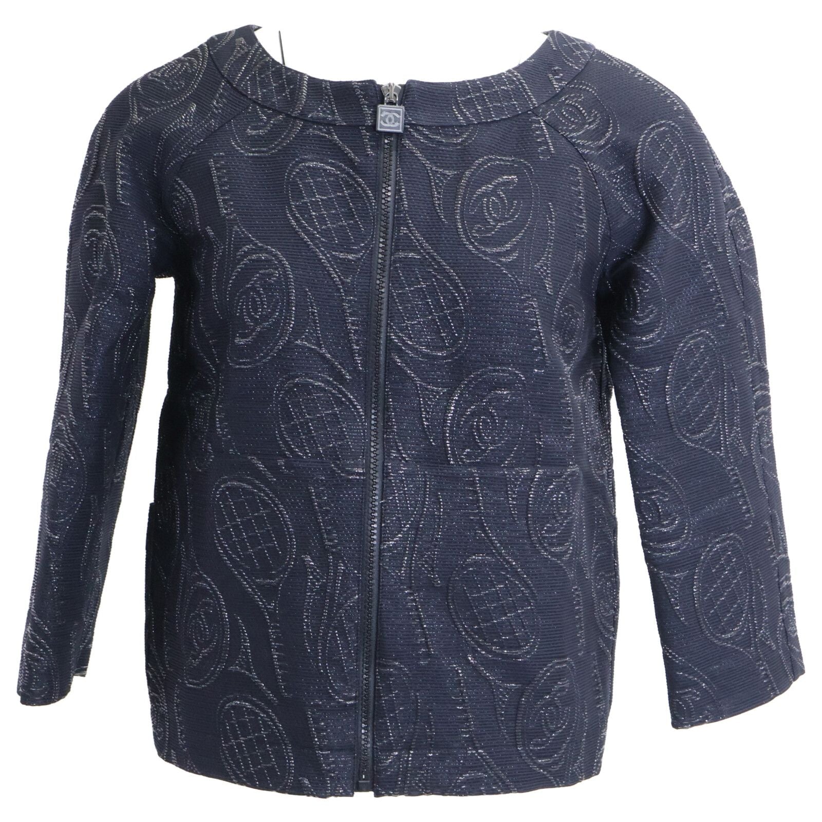 Chanel Sports Line All Over Pattern Silk Blend Collarless Jacket 34