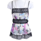 Chanel 07c Silk Graffiti CC Logo Lace Trim Camisole 38