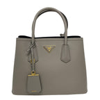 Prada Handbag Double Bag Gray Beige Leather