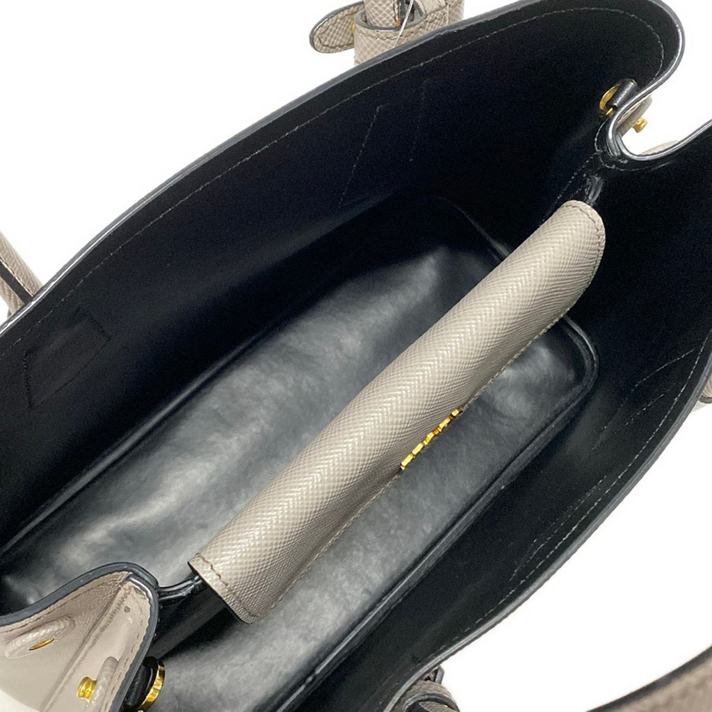Prada Handbag Double Bag Gray Beige Leather — view 7