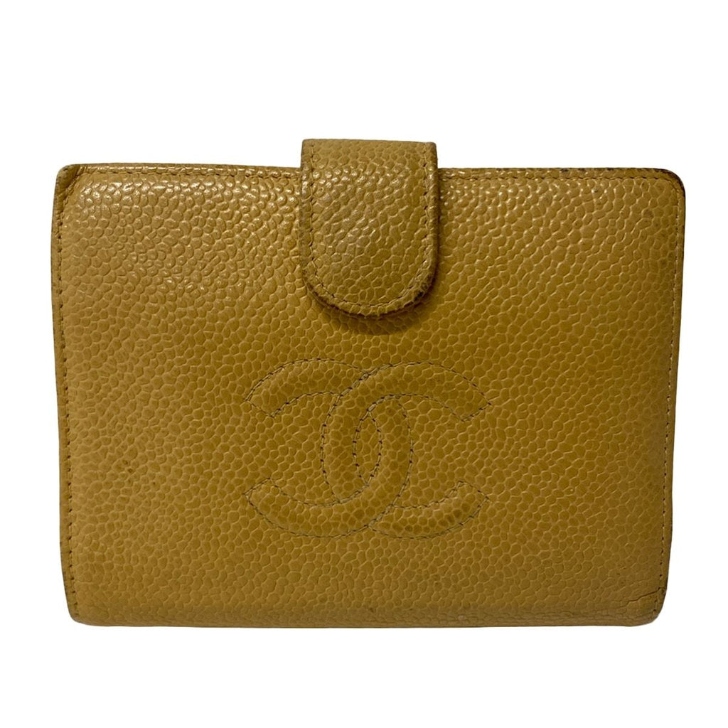 Chanel 2 Folding Wallet Light Brown Gold Kiss Lock