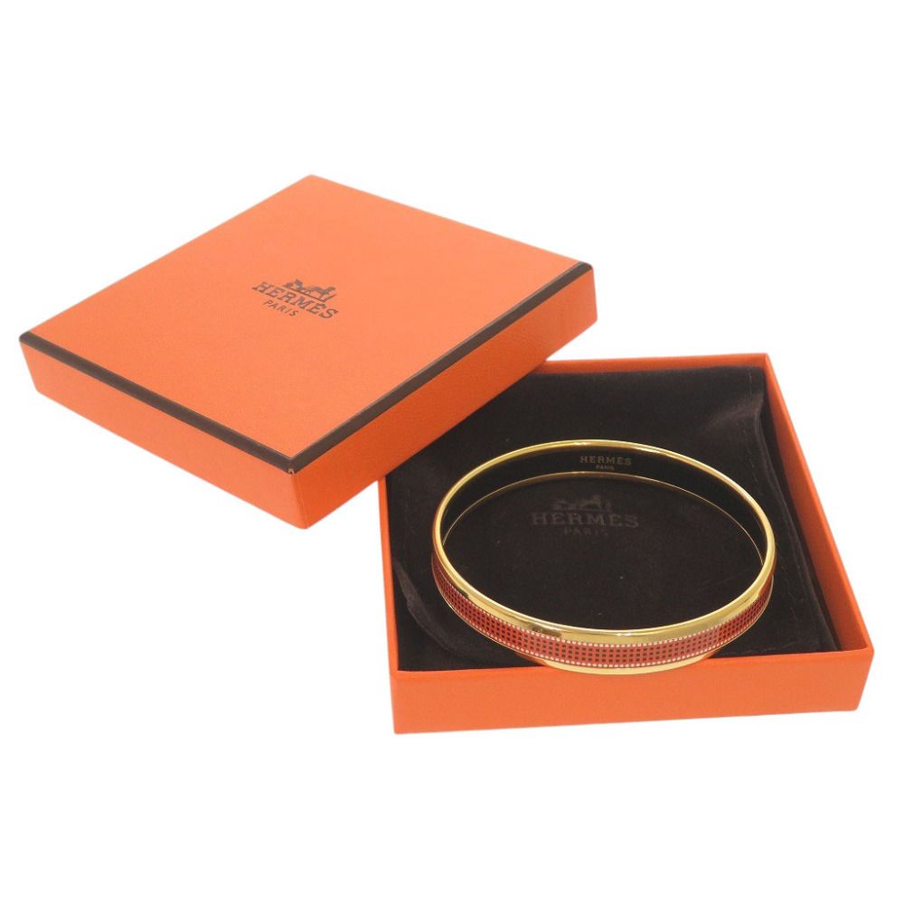 Hermes Enamel PM Metal Gold Orange Bangle Bracelet — view 2