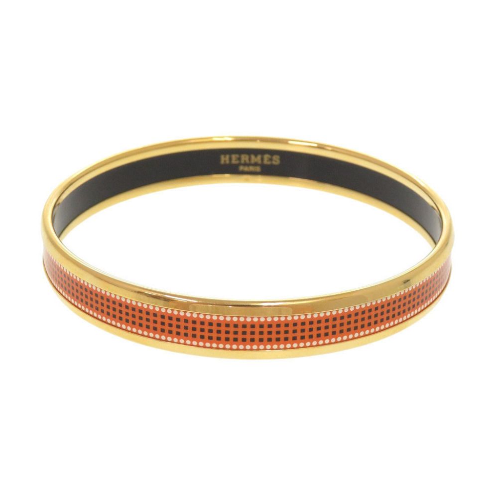 Hermes Enamel PM Metal Gold Orange Bangle Bracelet