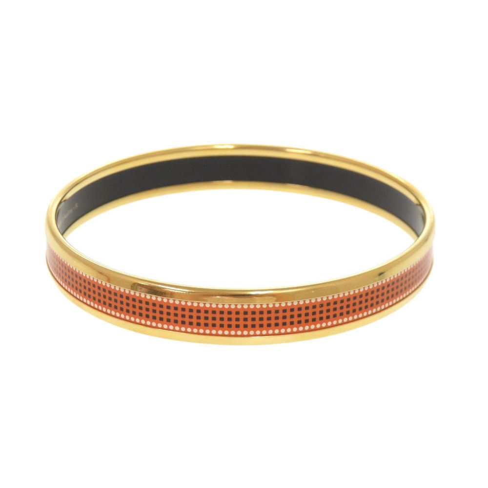 Hermes Enamel PM Metal Gold Orange Bangle Bracelet — view 3