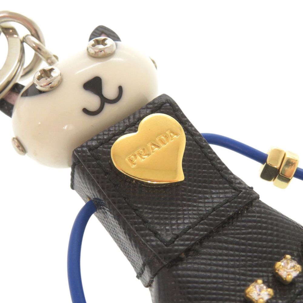 Prada Cat Robot Saffiano Leather Metal Black White Key Holder Charm — view 3