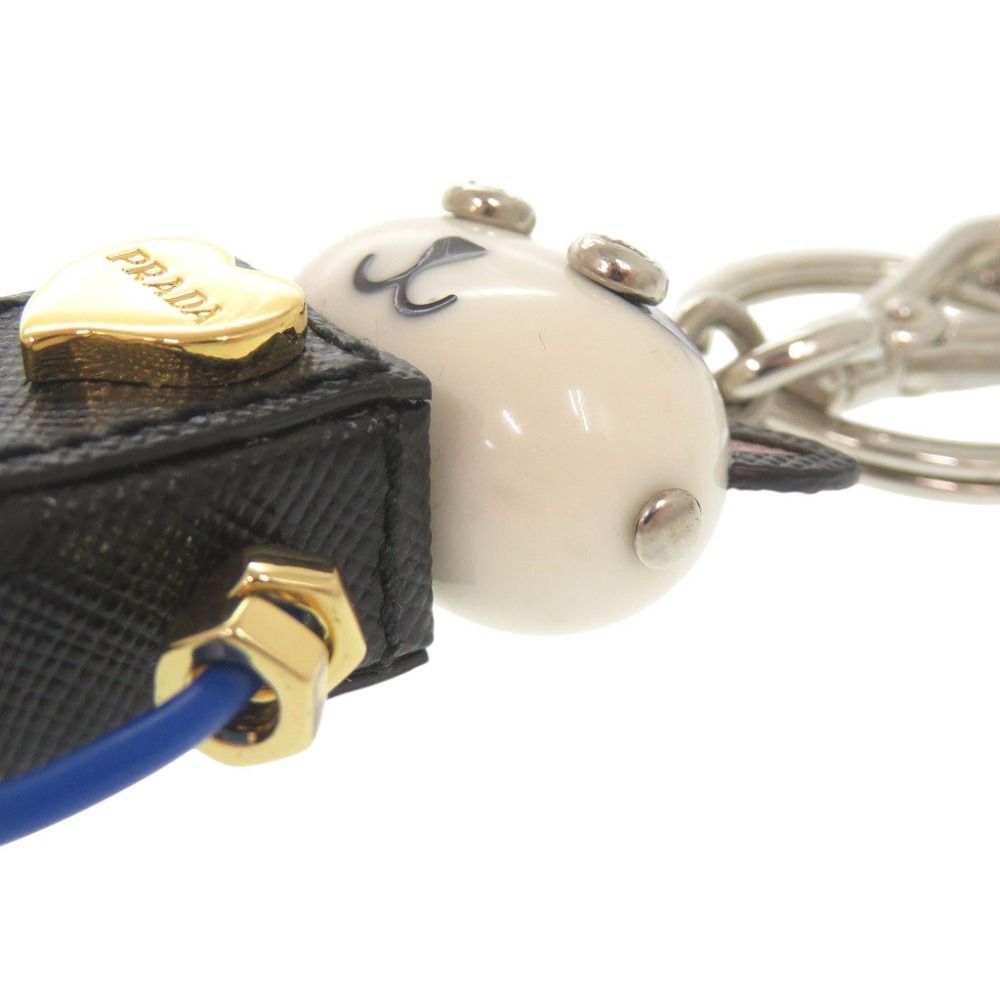 Prada Cat Robot Saffiano Leather Metal Black White Key Holder Charm — view 8