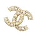 Chanel Brooch CC Logo Rhinestone Faux Pearl Metal