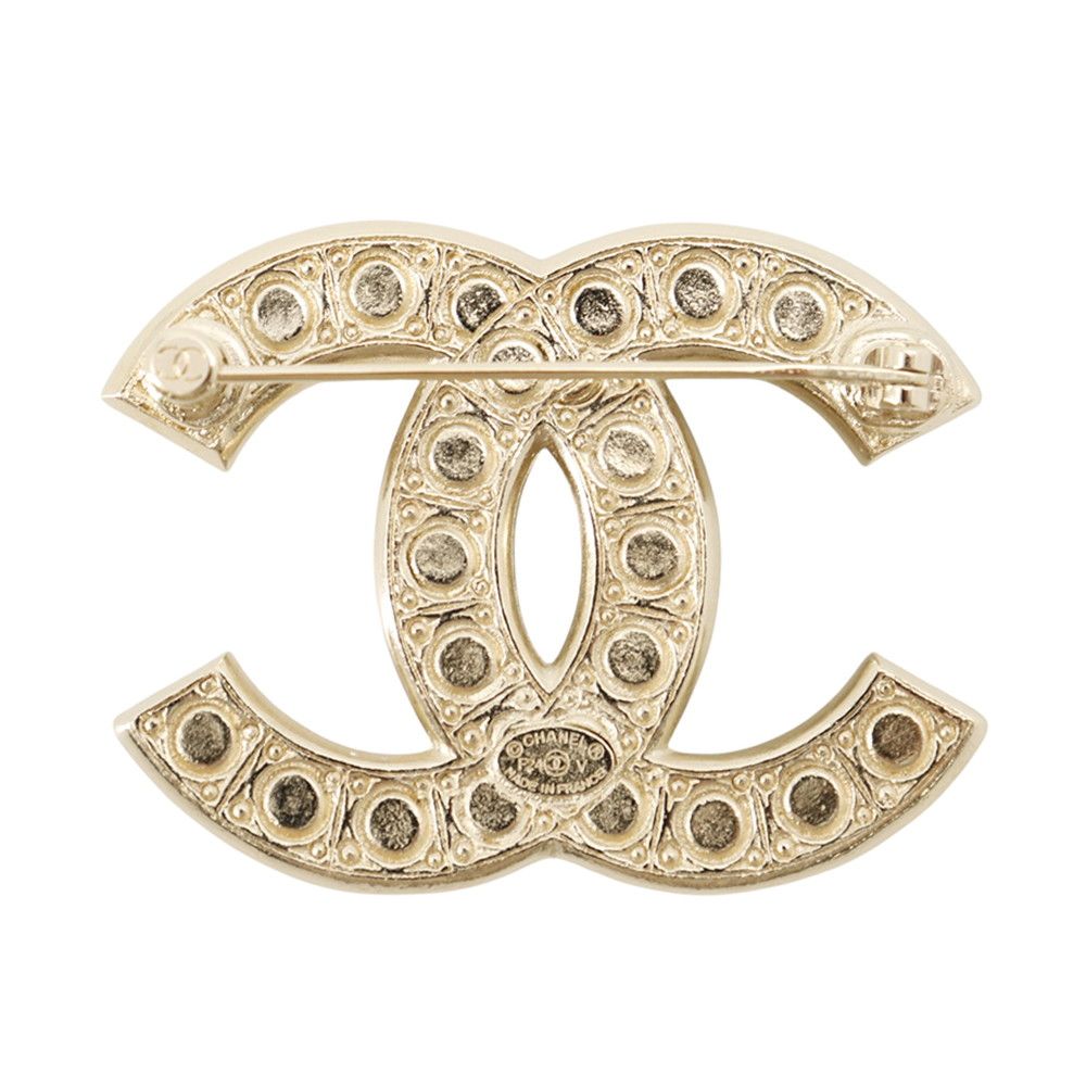 Chanel Brooch CC Logo Rhinestone Faux Pearl Metal — view 3