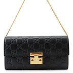 Gucci Chain Wallet Guccissima Leather Black Shoulder