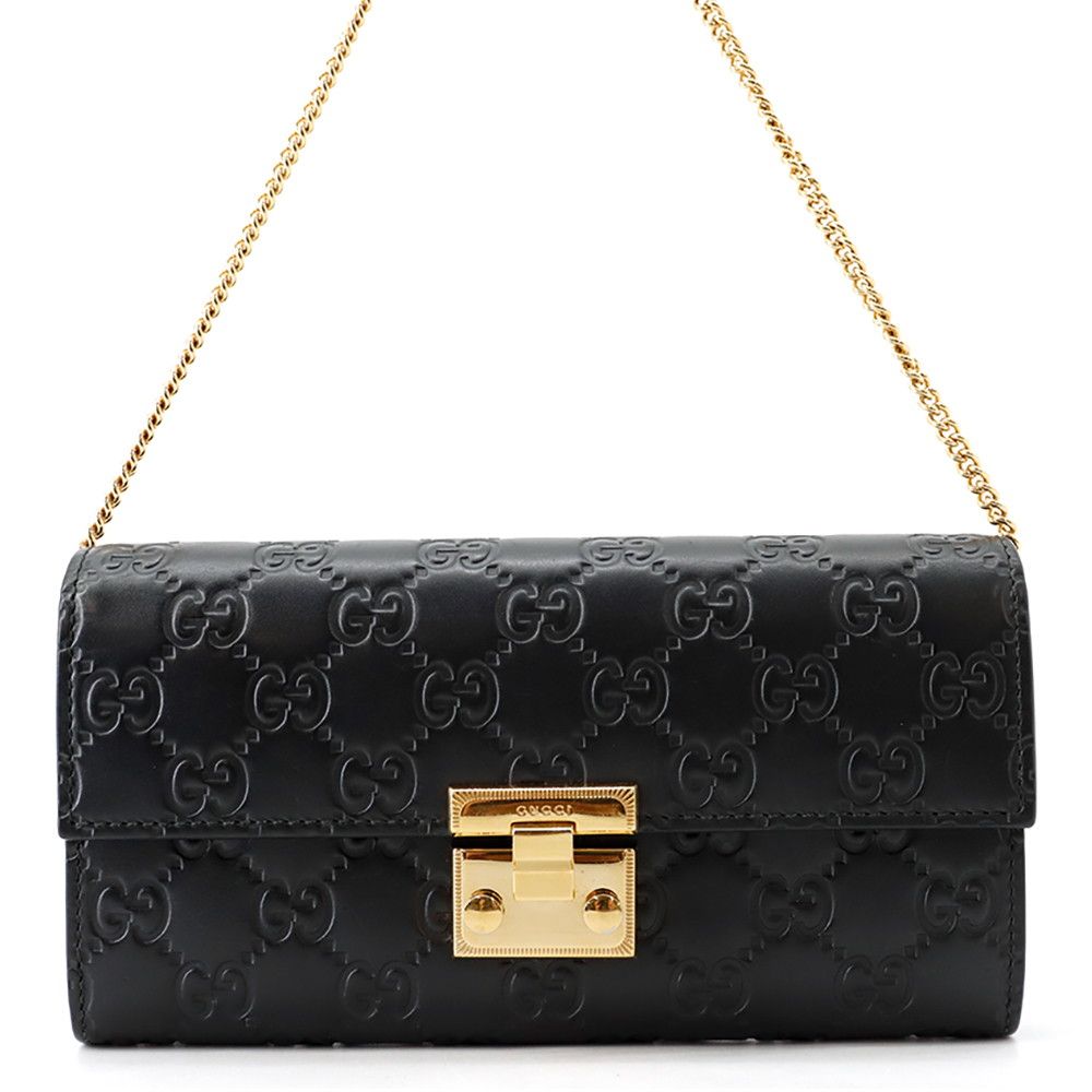 Gucci Chain Wallet Guccissima Leather Black Shoulder