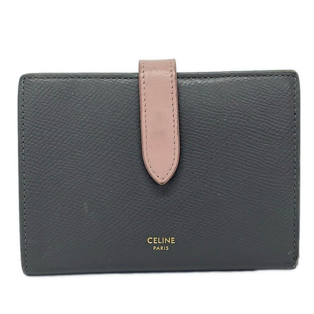 Celine 2 Folding Wallet Grey Light Pink Leather