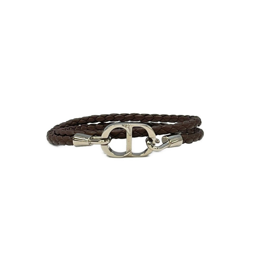 Dior Bracelet Leather Dark Brown CD Motif Braid