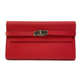 Hermes Wallet Kelly Long Rouge Kazak Silver