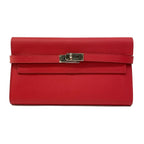 Hermes Wallet Kelly Long Rouge Kazak Silver
