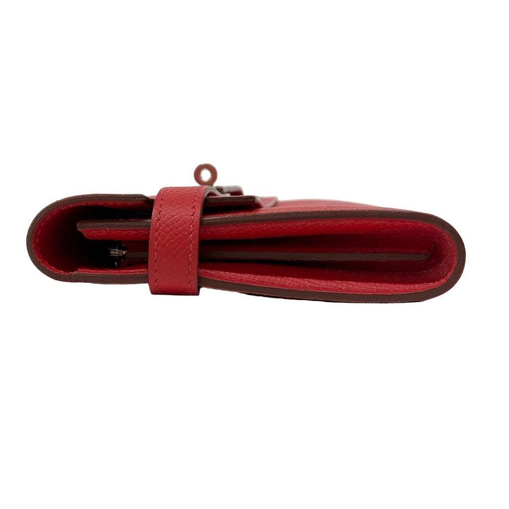 Hermes Wallet Kelly Long Rouge Kazak Silver — view 9