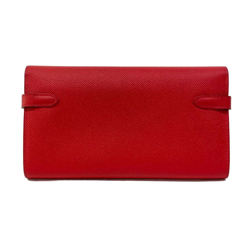 Hermes Wallet Kelly Long Rouge Kazak Silver — view 2
