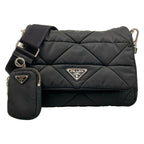 Prada Shoulder Bag Padded Re-Nylon Bag Black Strap Removable