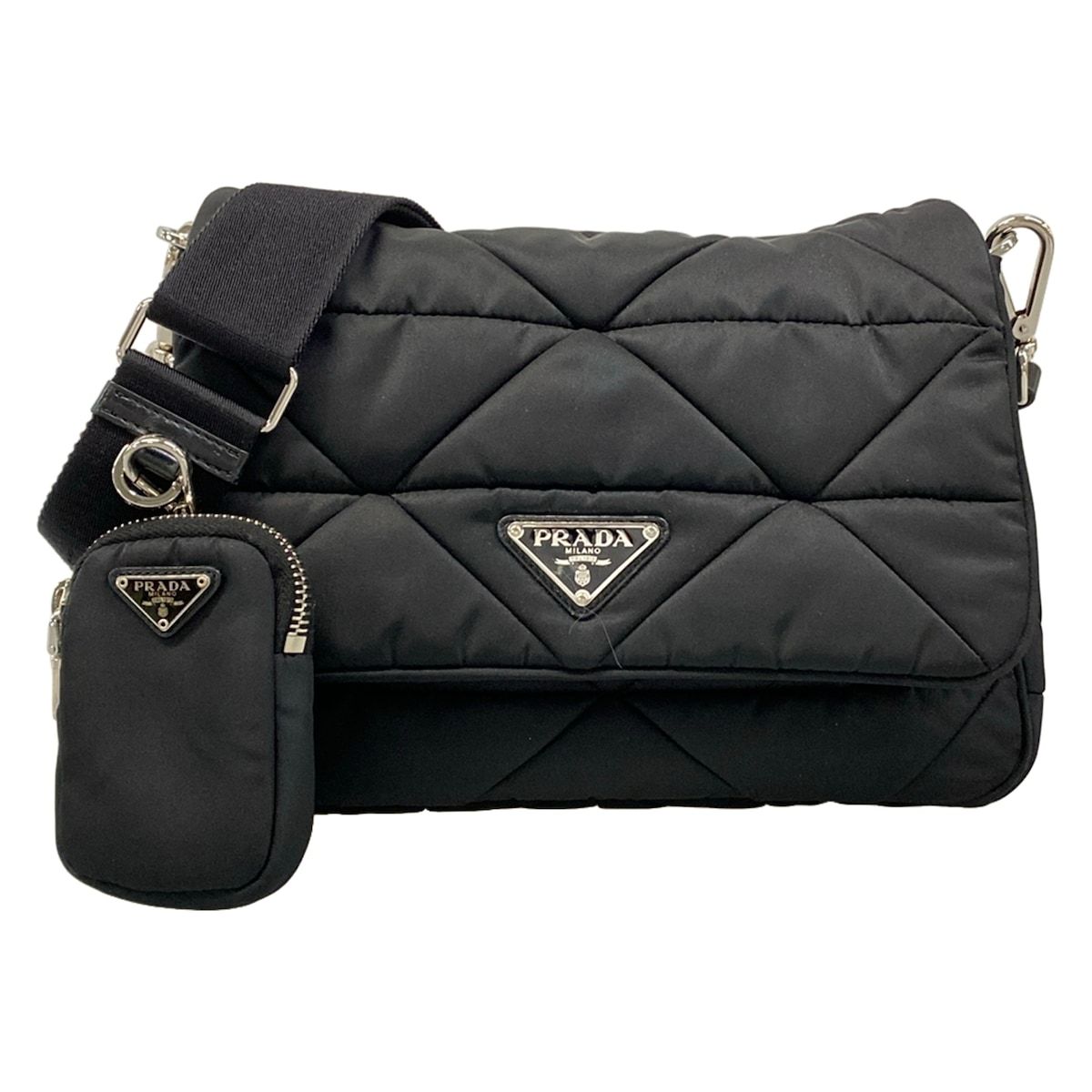 Prada Shoulder Bag Padded Re-Nylon Bag Black Strap Removable
