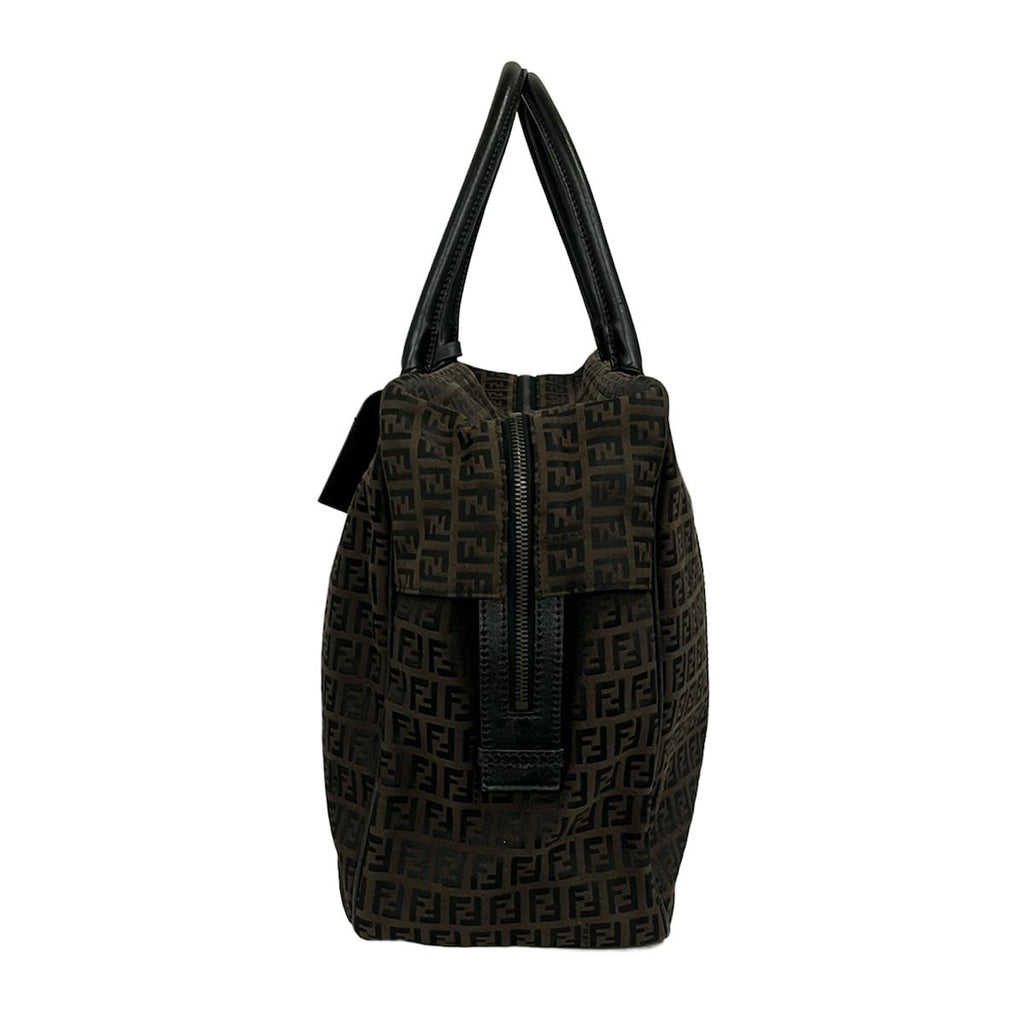 Fendi Boston Bag Zucchino Pattern Dark Brown No Lock Leather — view 4