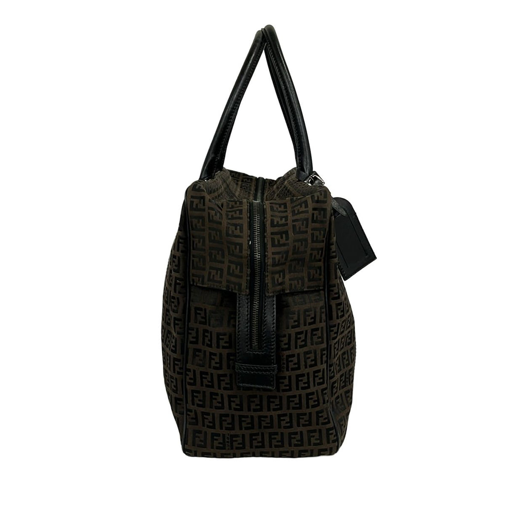 Fendi Boston Bag Zucchino Pattern Dark Brown No Lock Leather — view 2