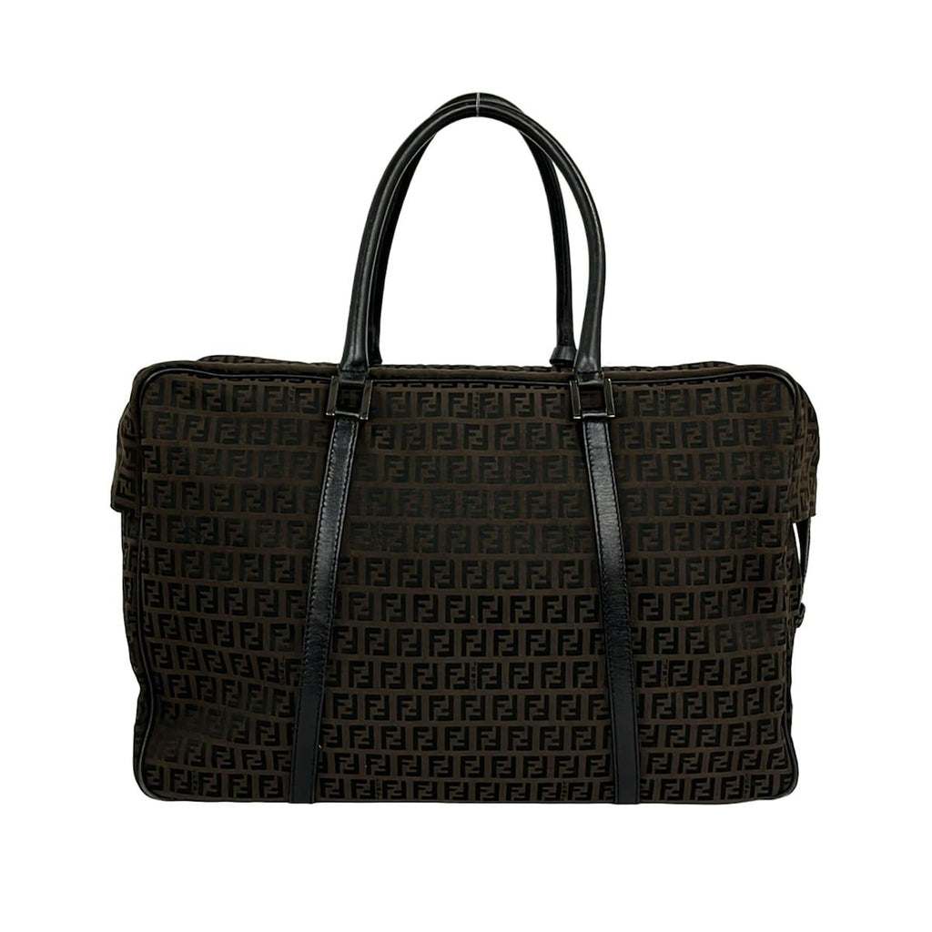 Fendi Boston Bag Zucchino Pattern Dark Brown No Lock Leather — view 3