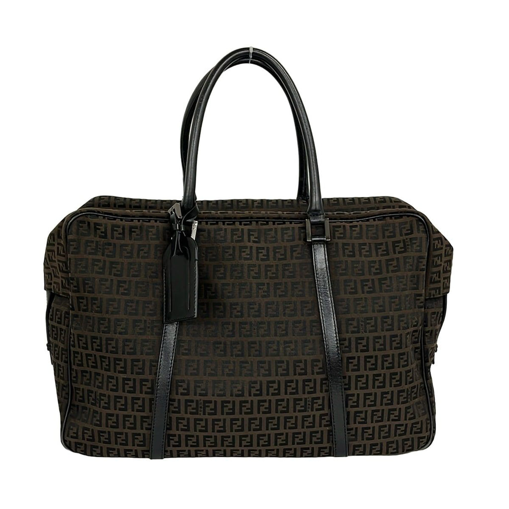 Fendi Boston Bag Zucchino Pattern Dark Brown No Lock Leather