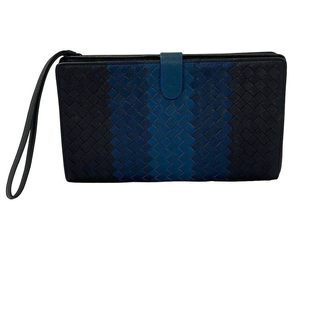 Bottega Veneta Clutch Intrecciato Dark Navy Leather