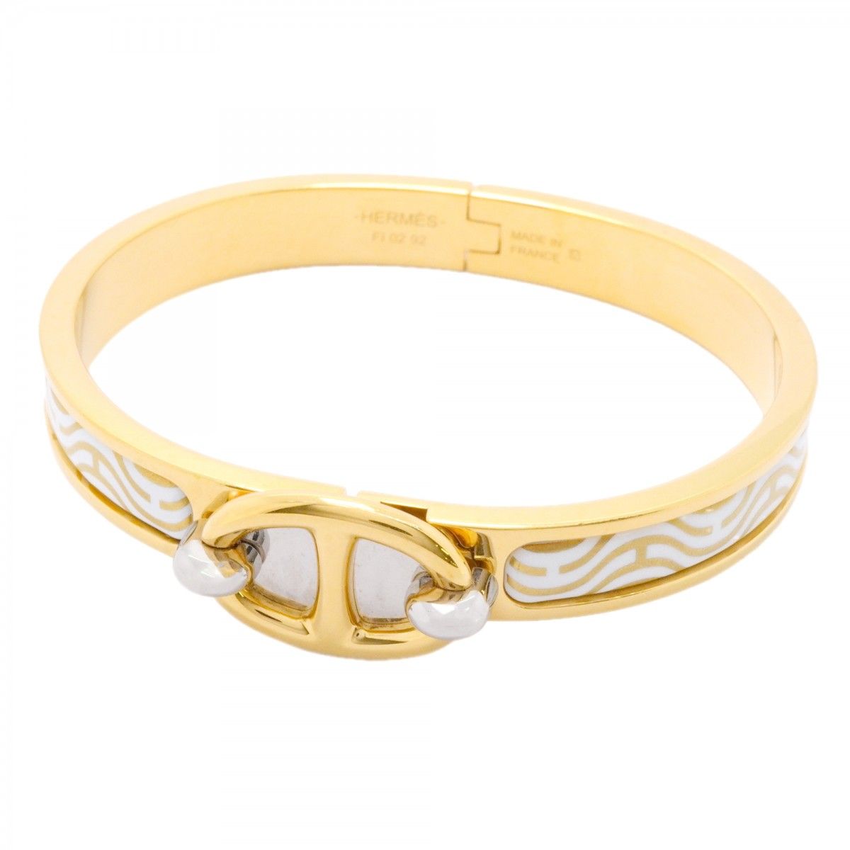 Hermes Bangle Chaine D'ancre Mini Click Gold Plated White Bracelet