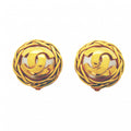 Chanel Earrings Vintage CC Logo Gold Plated Faux Pearl