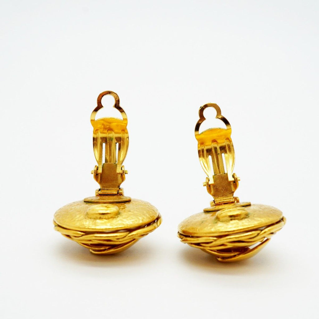 Chanel Earrings Vintage CC Logo Gold Plated Faux Pearl — view 7