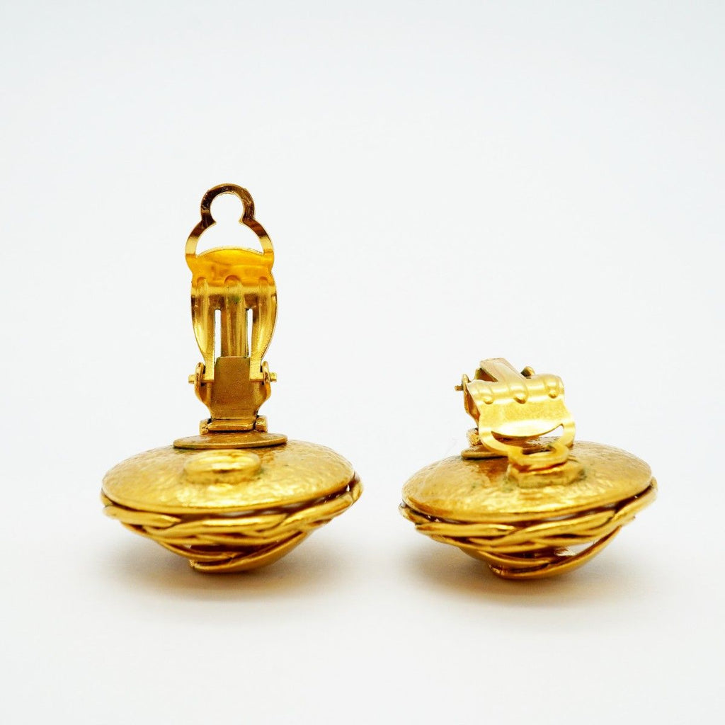 Chanel Earrings Vintage CC Logo Gold Plated Faux Pearl — view 3