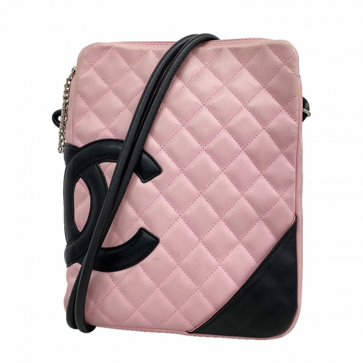 Chanel Shoulder Bag Cambon Lambskin Pink Black Silver