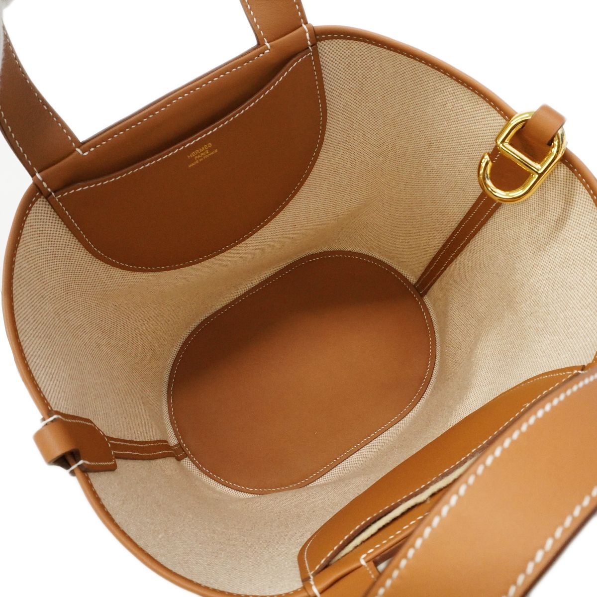 Hermes Handbag in the Loop 23 Toile Ash Swift Gold — view 4