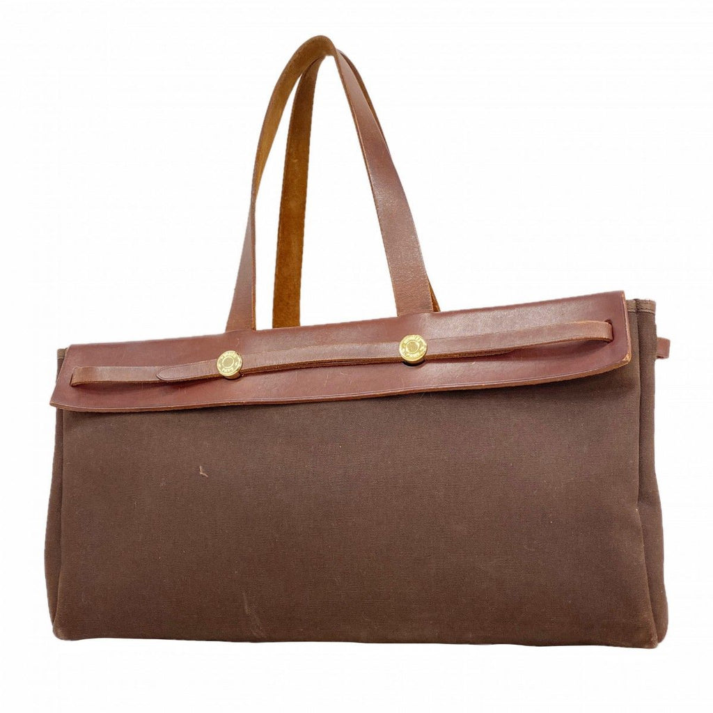 Hermes Tote Cabas MM Toile Officier Brown Gold