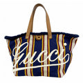 Gucci Tote Canvas Brown Navy Gold