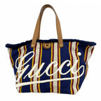 Gucci Tote Canvas Brown Navy Gold