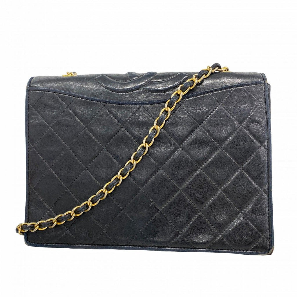 Chanel Shoulder Bag Quilted Lambskin Black Gold