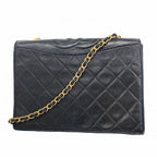 Chanel Shoulder Bag Quilted Lambskin Black Gold