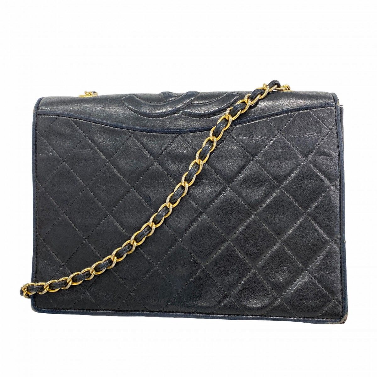 Chanel Shoulder Bag Quilted Lambskin Black Gold